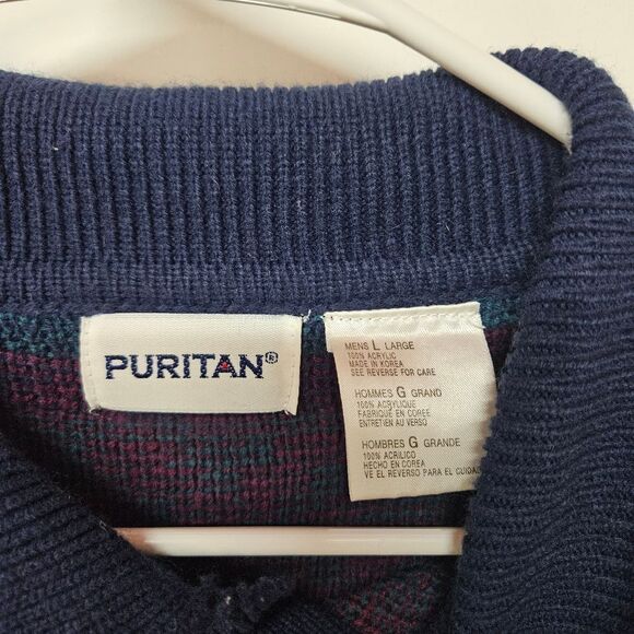 Puritan Blue and Red Crewneck Sweater with Geometric Pattern Size Large - Picture 3 of 4